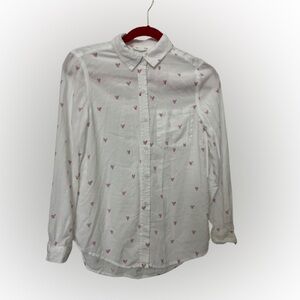 beachlunchlounge White Shirt with Pink Heart Pattern Sz XS